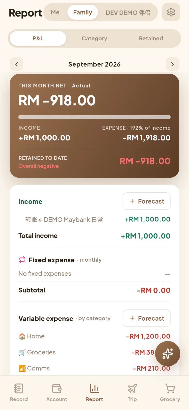 Home Blessed profit and loss report for the month
